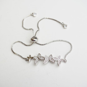 Adjustable Butterfly CZ Bracelet with Brass in Rhodium