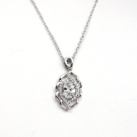 Clear CZ Necklace with Brass in Rhodium Plating