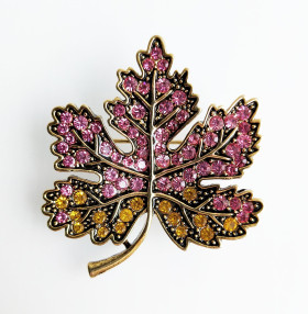 Rose/Topaz Crystal Maple Leaf Brooch