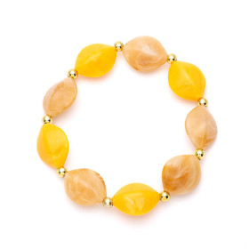 Mustard Rock Sugar Mix Stretchable Bracelet with Gold Accent