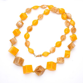 Cube Mustard Rock Sugar Long Necklace with Gold Accent