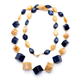 Cube Navy Blue Rock Sugarx Long Necklace with Gold Accent