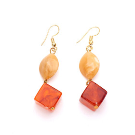 Coffee Honey and Rock Sugar Earrings with Gold Fish Hook