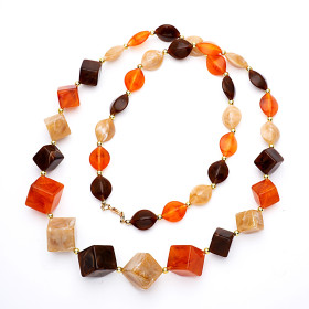 Cube Coffe Honey and Rock Sugar Mix Long Necklace with Gold Accent
