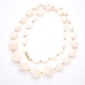 Cube Creamy White Long Necklace with Gold Accent