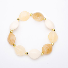 Cream White Rock Sugar Stretchable Bracelet with Gold Accent