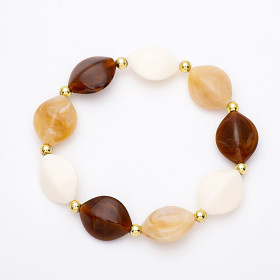 Wine Cream Rock Sugar Mix Stretchable Bracelet with Gold Accent