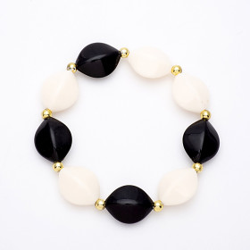 Black and White Stretchable Bracelet with Gold Accent