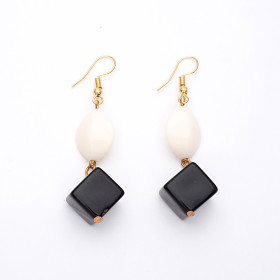 Black and White Earrings with Gold Fish Hook