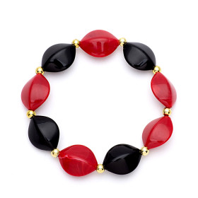 Black and Fuchsia Red Stretchable Bracelet with Gold Accent