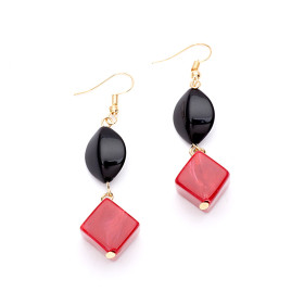 Black and Fuchsia Red Earrings with Gold Fish Hook