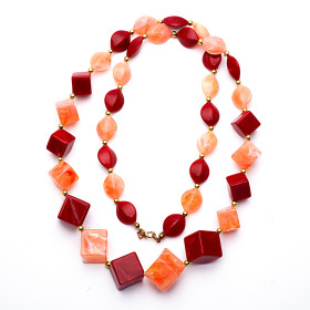 Cube Fuchsia and Rose Long Necklace with Gold Accent