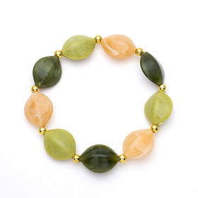 Moss Green Peridot and Rock Sugar Mix Stretchable Bracelet with Gold Accent