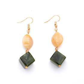 Moss Green and Rock Sugar Earrings with Gold Fish Hook