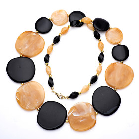 Pebble Black and Rock Sugar Long Necklace with Gold Accent