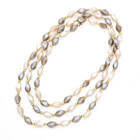 Barrel Taupe and Beige Long Necklace with Gold Accent