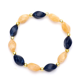 Barrel Navy Blue and Rock Sugar Bracelet with Gold Accent