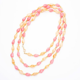 Barrel Navy Blue and Rock Sugar Long Necklace with Gold Accent