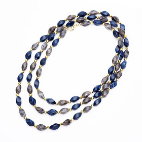 Barrel Moss Green Peridot and Rock Sugar Mix Long Necklace with Gold Accent