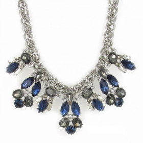 Navy Blue and Smoky Two-tone Chunky Hematite Crystal Bib Necklace