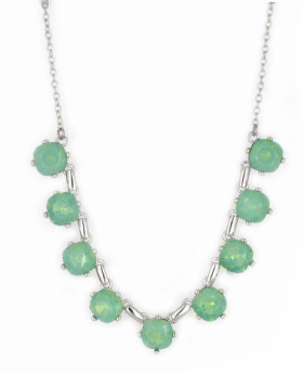 Square Birthstone Green Pacific Opal Linear Necklace in Rhodium