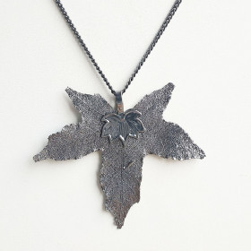 Natural Maple Long Necklace in Gunmetal