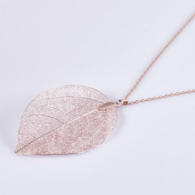 Pink Natural Leaf Long Necklace with 35" Pink Chain