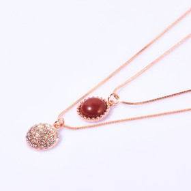 Two-Layers Crystal&Semi-precious Round Stone Necklace
