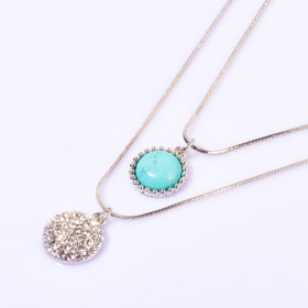 Two-Layers Crystal&Semi-precious Round Stone Necklace