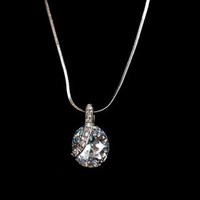 3.5 Ct Oval CZ Necklace with Snake Chain in rhodium