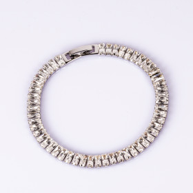 Baguettes Tennis Bracelet, 070-Rhodium/Crystal