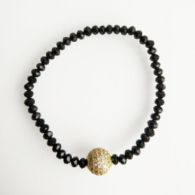 CZ Ball and Black Beads Elastic Bracelet