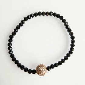 CZ Ball and Black Beads Elastic Bracelet