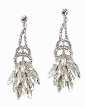 Peacock Feather Long Clear Crystal Earrings