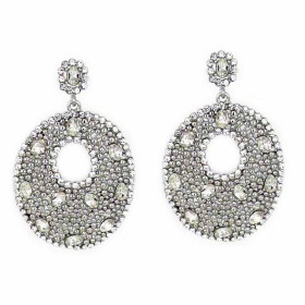 Bold Modern Retro Crystal Oval Earring in Rhodium