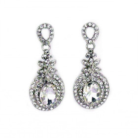 Classic Oval Crystal Earring in Rhodium