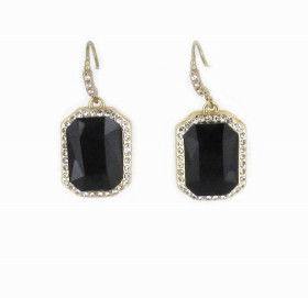 Rectangle Black Earrings with Gold Plating