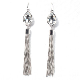 Teardrop Tassel Earring in Rhodium
