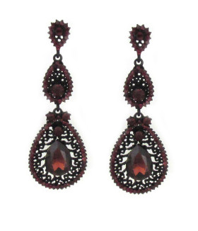 Long Teardrop Deep Burgundy Crystal Earrings