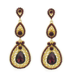 Long Teardrop Purple and Gold Crystal Earrings