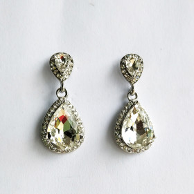 Clear Teardrop Crystal Earring in Rhodium