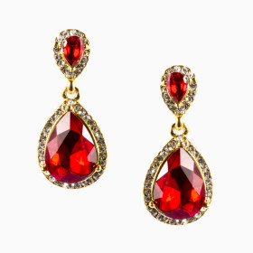 Teardrop Red Earring on Gold Plating
