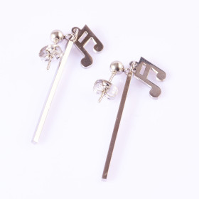 Stainless Steel Musical Double Bar Note with Baton Earrings