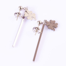Stainless Steel Four Leaves Clover with Baton Earrings