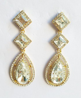 Chunky Diamond Teardrop Clear Earring in Gold