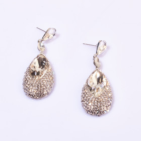 Crystal Peacock Eye Feather Style Earring in Rhodium