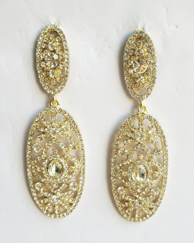 Chunky Oval Clear Earrings with Gold Plating