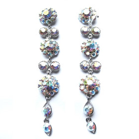 Long Splendid Flowery Crystal Earrings