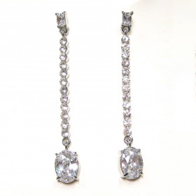 Cubic Zirconia and Crystal Long Stem Teardrop Earrings