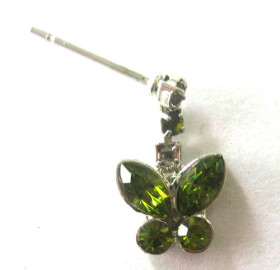 Green Crystal Butterfly Earring on Rhodium